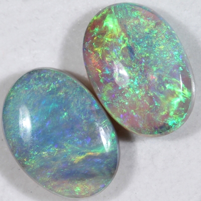 SOLID SEMI BLACK OPALS Matching pair, 3D, pattern, Bright fire of orange green and blue